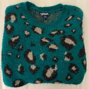 teal leopard wool sweater